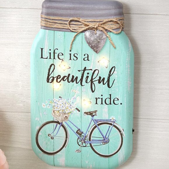 Farmhouse Lighted Canvas Mason Jar LIFE IS BEAUTIFUL RIDE Wall Decor 11" H - Picture 1 of 5